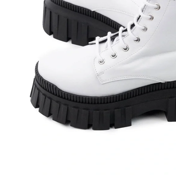 White Leather Combat Boots  L’Intervalle Size 38 - Picture 4 of 16